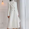 Зимние шерстяные пальто женщины элегантные белые утолщенные теплые кашемировые шерстяные смеси верхняя одежда мода длинный слой пальто