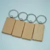 Keychains 80Pcs Blank Rectangle Wooden Key Chain Diy Wood Tags Can Engrave Gifts