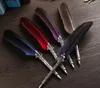 Multicolor Retro Quill Dip Pen Turkey Feather Pen Oblique + 5 Nibs+ Pen Set Gift Writing Tools Office School Supply GC763