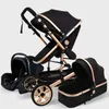 Strollers# Luxurious Baby Stroller 3 in 1 Genuine Portable Carriage Fold Pram Aluminum Frame High Landscape for Born1