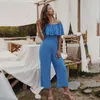 Kvinnors Jumpsuits Rompers Polka Dot Shoulder Siamese Casual Pants Sommar bomull Förpackad Bröst Hög midja Wide Ben Commuter Kläder