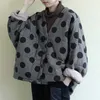 Johnature Kobiety Polka Dot Parkas V-Neck Bat Sleeve Ciepłe Płaszcze Jesień Przycisk Luźne Odzież Kobiet Casual 211018