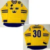 001 Hot Sale 001 # 30 Henrik Lundqvist eller Anpassad Namn eller Nummer Retro Högkvalitativ Broderi Jersey