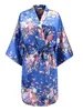 Vêtements de nuit pour femmes FZSLCYIYI Noir Imprimer Femmes Accueil Robe Mariée Demoiselle D'honneur De Mariage Robe De Chambre Sexy Mini Robe Kimono Peignoir Satin Nightwe