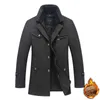 Męska Kurtka Biznesowa Ciepła Gruba Zima Mężczyźni Długie Wełniane Wiatrówka Kurtki Płaszcz Mężczyzna Casual Trench Outwear Slim Fit Coat 211122