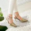 Sommar Silver Kvinnors Spänne Sandaler Pekade Head Stiletto High Heel Shoes Fashion Wedding Shoes