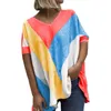 Letni kolor na szyi Dopasowany drukowane tshirt Kobiety Luźne Damskie Damskie Topy i Bluzki Tie-Dye Twill Cross 5XL Odzież damska 210608