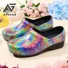 AtreGo Womens Colorful Hotel Kitchen Non-slip Chef Shoes Casual Flat Work Shoes Breathable Waterproof Kitchen Cook Medical Shoes J2023