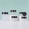 Frosted Glass Jars Cosmetic Bottle with Plastic Black Lids PP Liner 5g 10g 15g 20g 30 50g 100g Lip Balm Cream Containers