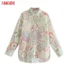 Tangada Dames Retro Bloemen Print Oversized Shirt Lange Mouw Chique Vrouwelijke Strand Blouse Shirt Tops 5Z114 210609
