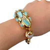 YYGEM Natural Blue Larimar Chips Pave Cultured White Keshi Pearl Gold Plated Chain Armband
