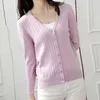 LY VAREY LIN Spring Autumn Women Knitted Cardigan Elegant V Neck Long Sleeve Single Breasted Slim Solid Ladies Tops 210526