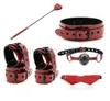 Bondage PU couro preenchido mão punhos tornozelo cuffs colarinho de pescoço conjunto de restrição de ligação BDSM # 87