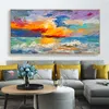 Bunte abstrakte Kunst, Wolken, Meer, Gemälde, Wandbilder für Wohnzimmer, Poster und Drucke, Ölgemälde auf Leinwand, 8642983