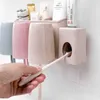 Porte-brosse à dents en paille de blé Distributeur automatique de dentifrice mural Porte-presse-dentifrice en plastique Ensemble de gobelet de toilette X02245