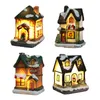 Oggetti decorativi Figurine Case di neve con luci a LED lampeggianti colorate Decorazione natalizia per la casa Anno regalo per bambini Scena in resina Villaggio