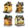 Objetos decorativos Figuras Casas de nieve con luz LED intermitente de colores Decoración navideña para el año en el hogar Regalo para niños Escena de resina Pueblo