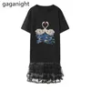 Zomer Vrouw Korte Mouw Zwart Midi Gauzecotton T-shirt Jurk Plus Size Borduurwerk Dames T-shirt Party Jurken Robe 210601