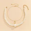 Vintage Big White Imitation Pearl Choker Necklace for Women Wedding Clavicle Chain Lock Couple Pendants Jewelry Gift
