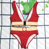 Bikini da donna con scollo a V Costumi da bagno con stampa oro Costume da bagno da donna a vita alta Reggiseno da donna in due colori