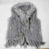 Real Ladies Chaleco de piel de conejo de punto genuino con chaleco de recorte de mapache Chaqueta de invierno Harppihop Fur 210925