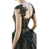 Vintage Black A Line Wedding Dresses Gothic Bridal Gowns Appliques Lace Beads Sexy Open Back Straps Corset Plus Size Bride Dress 2022 Vestidos De Novia