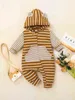 Baby Striped Striped Print 3D Oree Design Design Hooded Jumpsuit She
