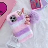 Mooie schattige Sweetheart Furry Fur Phone Case Case voor iPhone 14 13 12 11 Pro Max Mini XR XS 7 8 Back Protecitve Cover Pink Gray Pu5285152
