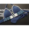 Sexy Handmade Crochet Bikinis Blue Shell Beaded High Quality Swimsuit Women Push Up Swimwear Knitted Beach Wear Bathing Suits X0522