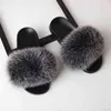 Real Fox Fur Slides Slippers Lady Natural Raccoon Flip Flops Fluffy Fur Sandals Plush Shoes Amazing Present H1122