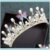 헤어 Jewelryhair Clips Barrettes Baroque Butterfly Jewelry Rhinestone Pearl Bride Tiaras Crowns de Noiva Princess Diadem Bridal Wedding fo