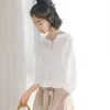 Zomer korea mode vrouwen shirt losse off schouder holle dames blouses katoen zoete schattige korte mouw wit D192 210719