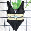 Bikini da donna con scollo a V Costumi da bagno con stampa oro Costume da bagno da donna a vita alta Reggiseno da donna in due colori