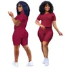 Dames trainingspakken effen kleur 2 stuk sets casual sweatsuit zomer kleding sport jogger pak korte mouw t-shirt + mini shorts hoge stretch outfits 4487