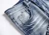 Jeans elasticizzati slim fit da uomo ricami stampati in 3D pantaloni denim da moto sfilacciati lavati skinny gamba dritta distrutti Hip Hop Biker M260E