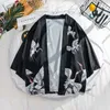 ZAZOMDE Summer Mens Kimono Jacket Plus Size Cardigan Patterns Open Stitch Fish Crane pattern Harajuku Men Clothing Set Y0831