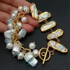 Yygem 8 '' Natural Freshwater White Biwy Keshi Pearl Pave Złoto Złoto Plated Chain Wrap Bransoletka