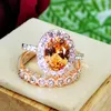 Wedding Rings Rose Gold Color Bridal Combine Ring For Woman Engagement Jewelry Finger Accessories Big Crystal Prong Setting346S