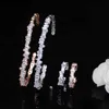 CWWZRIRCONS Mode Rose Goud Kleur Baguette Cubic Zirconia Manchet Bracelet Bangle en Ring Sets Beste Vriend Sieraden Gift T170