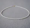 Joyería de perlas finas 16 "mini 3-4 mm Real natural Akoya blanco collar de perlas redondas 14k Oro