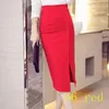 Saias da cintura alta saia de lápis de quadril feminino Moda Mulher Mulher Midi Red Black Slit Office