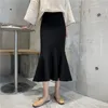 Nomikuma herfst nieuwe vrouwen gebreide rok Koreaanse ruche zeemeermin rokken elegante hoge taille slanke sexy faldas mujer moda 6c384 210427