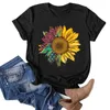T-shirt da donna 25 # Boho Sunflower Stampa T Shirt Casual Harajuku Plus Size Neck Summer Summer Manica Sleeve PULLOVER Top giornalieri