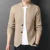 Winter Khaki Mens Sweaters Lange Mouw Slanke Casual Gebreide Vesten Mannen Modemerk Hoge Kraag Jas Trui Mannelijke Overjas 210603