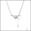 Pendant Necklaces Pendentifs bijoux S2646 mode métal épissage fausses perles amour clavicule chaîne collier Irregar creux coeur Dangle Tasse