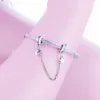 Authentic 925 Sterling Silver Moon Star Dangle Safety Chain Charm Beads Fits Original Pandora Charm Bracelet DIY Jewelry Making Q0531