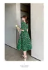 Abiti in chiffon di moda coreana estiva Donna Manica corta Office Lady Bodycon Plus Size Fodero verde Vintage 210531