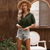 Dames t-shirt zomer 2022 v-hals vouwen chiffon shirt casual korte mouw vrouwen t-shirt feminina middenrif-baring groene tops voor fee