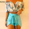 Women Off Shoulder Leaf Print Ruched Top & Beaded Shorts Set Casual 2 Pieces Set Y0702