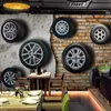 Custom Any Size Mural Wallpaper 3D Stereo Retro Nostalgic Car Tire Brick Wall Restaurant Bar Living Room TV Background Wallpaper